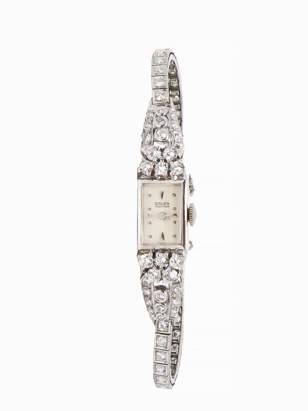 Gruen "Precision" 14k White Gold, Platinum & Diamond (~ 2.75ct) Ladies' Bracelet Watch c. 1950's