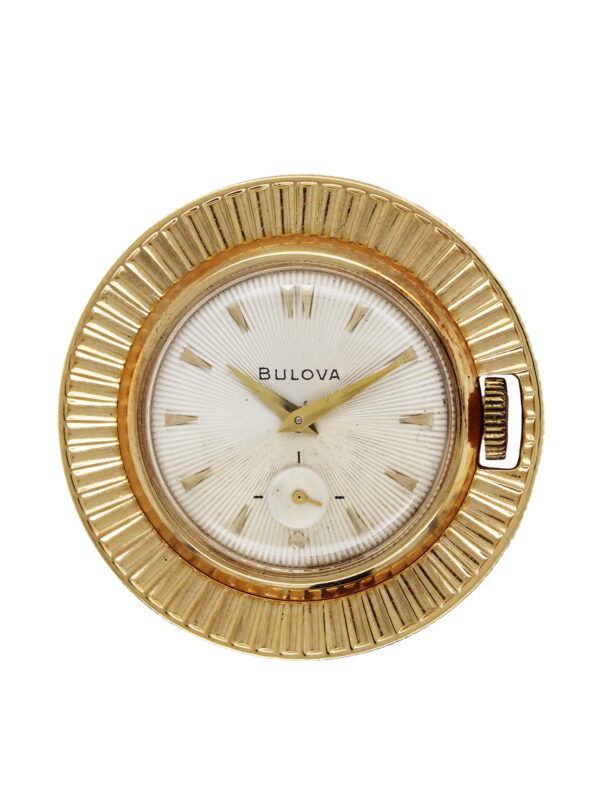 Bulova Open Face 14k Yellow Gold Commemorative Medallion Watch, Sunburst Design c.1951
