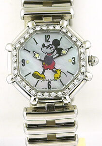 Gerald Genta for Disney, Mother of Pearl Dial with Mickey Mouse.  Stainless Steel & Diamond Bracelet Watch, Ref. G3699.7