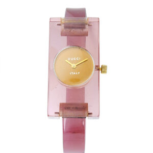Gucci purple-brown Lucite "Design" ladies wristwatch with Original box