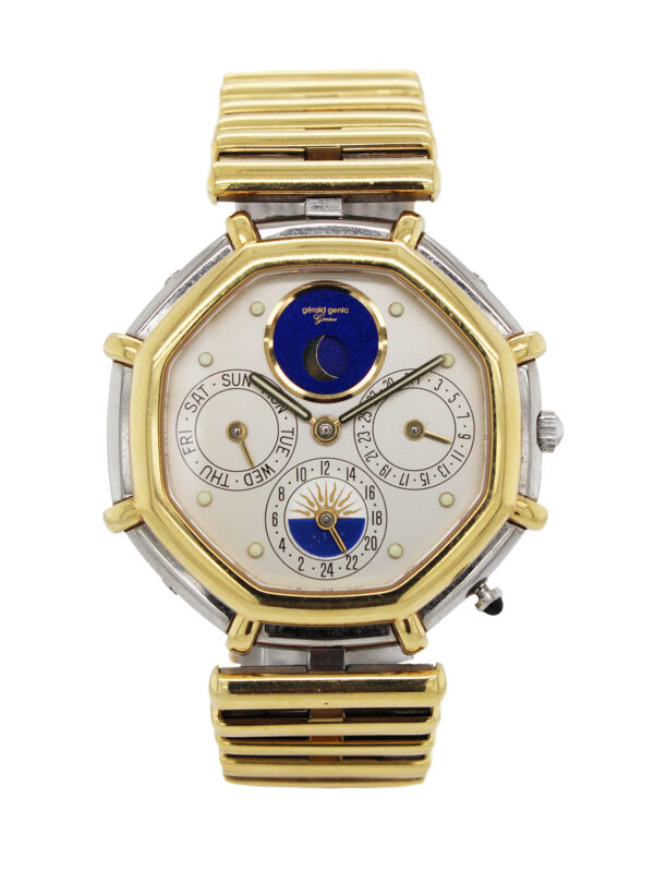 Gerald Genta 2-Tone Yellow Gold & Stainless Steel Day-Date Bracelet Watch w/ 24 Hour Indication & Moonphase, Ref G2959.7