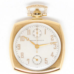 Beyer-Zurich 18k Yellow Gold Cushion-Shaped Open Face Chronograph Pocket Watch c. 1930s
