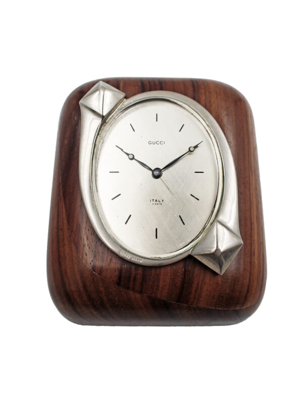 Gucci Chrome & Wood 8-Day Alarm Desk Clock c. 1960s