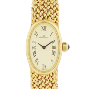 Movado 14k Yellow Gold Oval Ladies' Bracelet Watch with Off-white dial