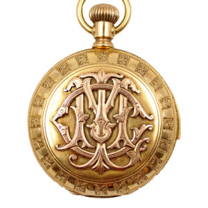 Waltham Heavy Engraved 18k Yellow Gold Hunter Pocket Watch with 5 minute repeater