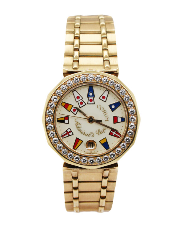 Corum "Admiral's Cup" 18k Yellow Gold & Diamond Quartz Ladies' Bracelet Watch w/ Date, Ref 39.910.65 V 85