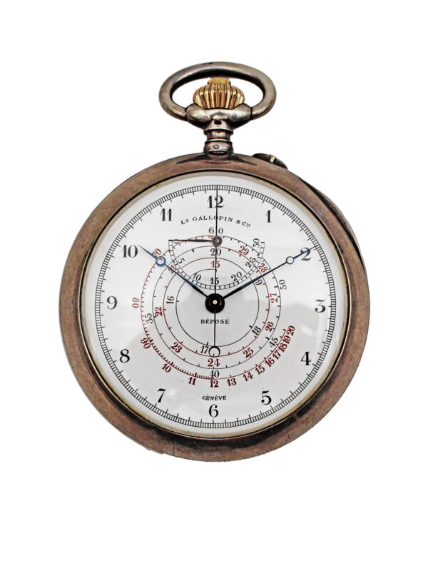 Ls Gallopin & Cie Silver Chronograph Open Face Pocket Watch w/ Retrograde 30 Minute Register c. 1900s