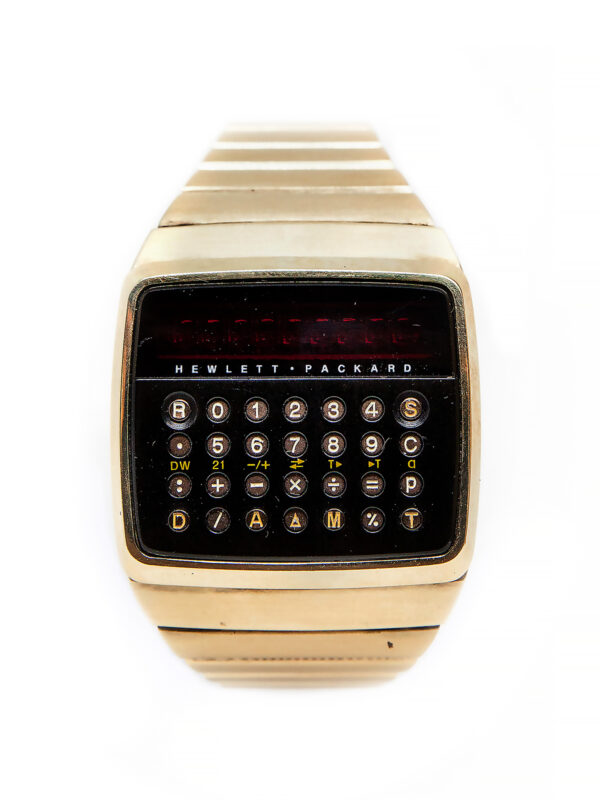 Hewlett Packard (Ref HP-01) Stainless Steel & Yellow Gold Digital Wristwatch with Calculator, Alarm, Stopwatch, Timer, Calendar, Box & Manual c. 1977