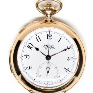 Tiffany & Co. 18k Yellow Gold Open Face Split-Second Chronograph Minute Repeater Pocket Watch