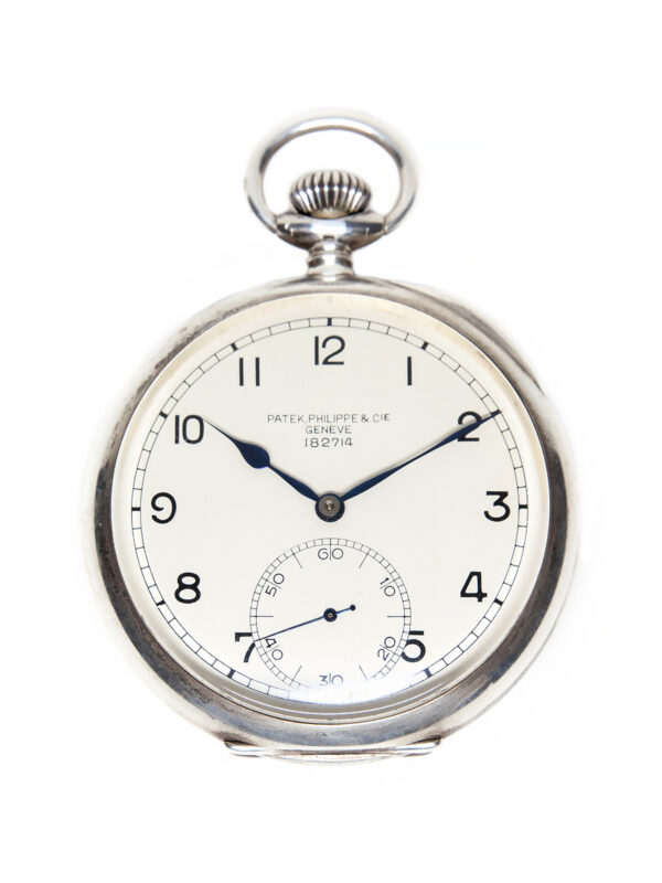 Rare Patek Philippe (Ref 739) Silver Keyless Open Face 60mm Deck Watch with Extract and Guillaume Balance c. 1914
