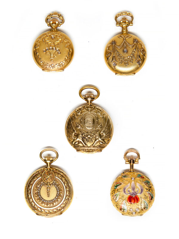 Lot of 5 Small 18k Yellow Gold Hunter & Open Face Pocket Watches