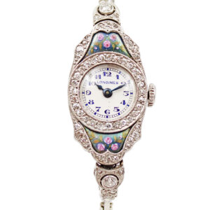 Longines Platinum, Diamond & Enamel Art Deco Ladies' Bracelet Watch c. 1917