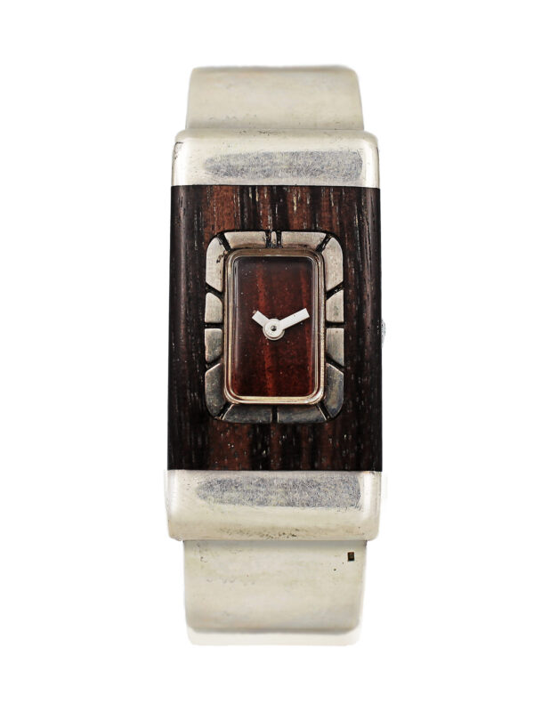 Lanvin, Paris Silver & Wood Ladies' Bracelet Watch c. 1970s