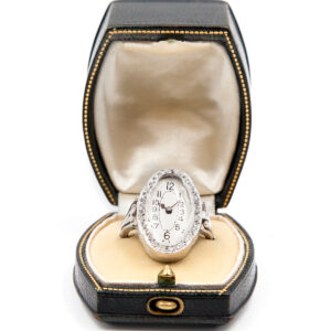 Swiss Platinum & Diamond-Set Ring Watch with Box c. 1910s