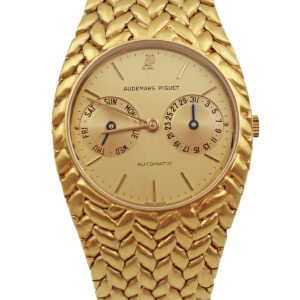 Audemars Piguet Rare 18k Yellow Gold Automatic Double Calendar Heavy GRG Bracelet Watch c. 1980s, New/Old Stock, Ref 255587BA