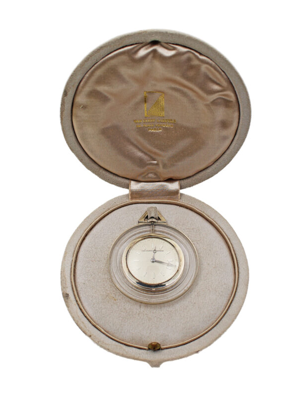 Van Cleef & Arpels Platinum & Rock Crystal Open Face Pocket Watch with Box c. 1930s