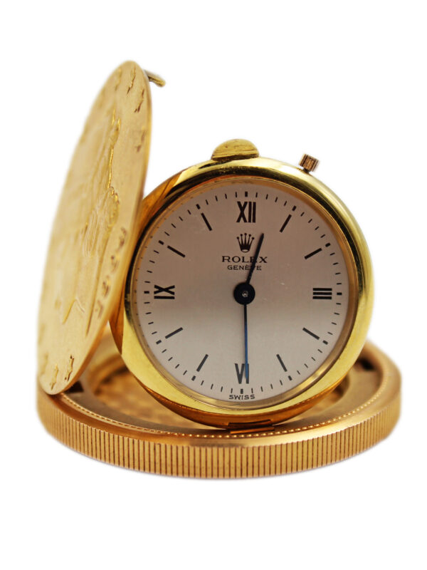 Rolex "Cellini" Rare 18k Yellow Gold $20 Coin Pocket Watch w/ Original Bill of Sale & Pouch, Ref 3612