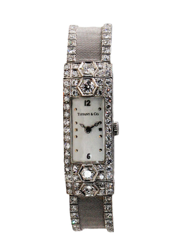 Zador Watch Co. Platinum & Diamond (~4cts) Art Deco Ladies' Bracelet Watch w/ Dial Signed Tiffany & Co, c. 1930s