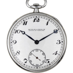 Patek Philippe Platinum 43mm Open Face Pocket Watch w/ Extract c. 1924