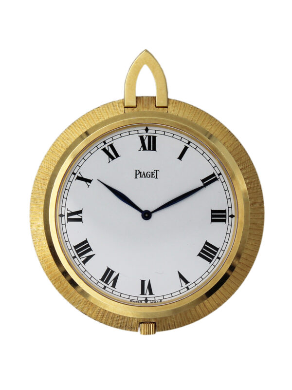 Piaget 18k Yellow Gold Open Face Pocket Watch with Box c. 1980s, Ref 990