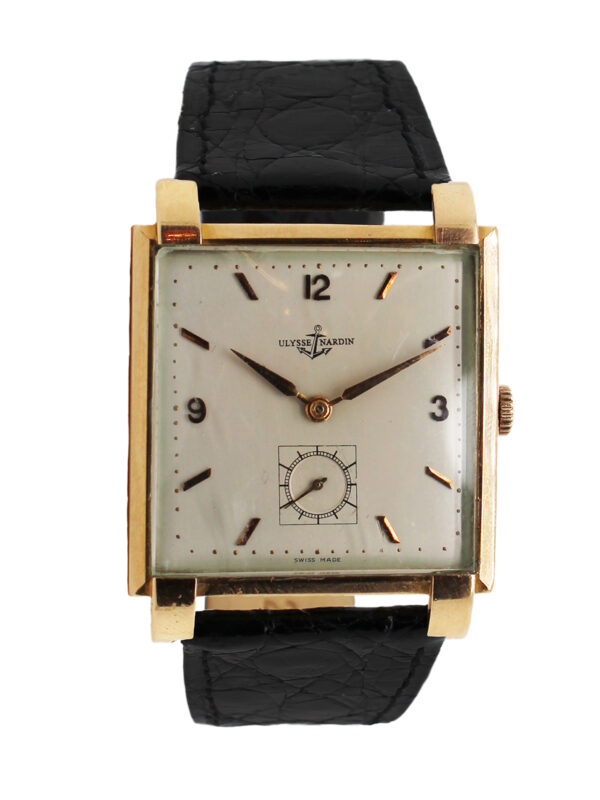 Ulysse Nardin 18k Pink Gold Jumbo Square Wristwatch c. 1960s