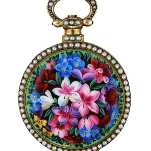 Bovet Fleurier Silver Gilt, Enamel & Pearl Open Face Key-Wind Pocket Watch c. 1860s, made for Chinese Market