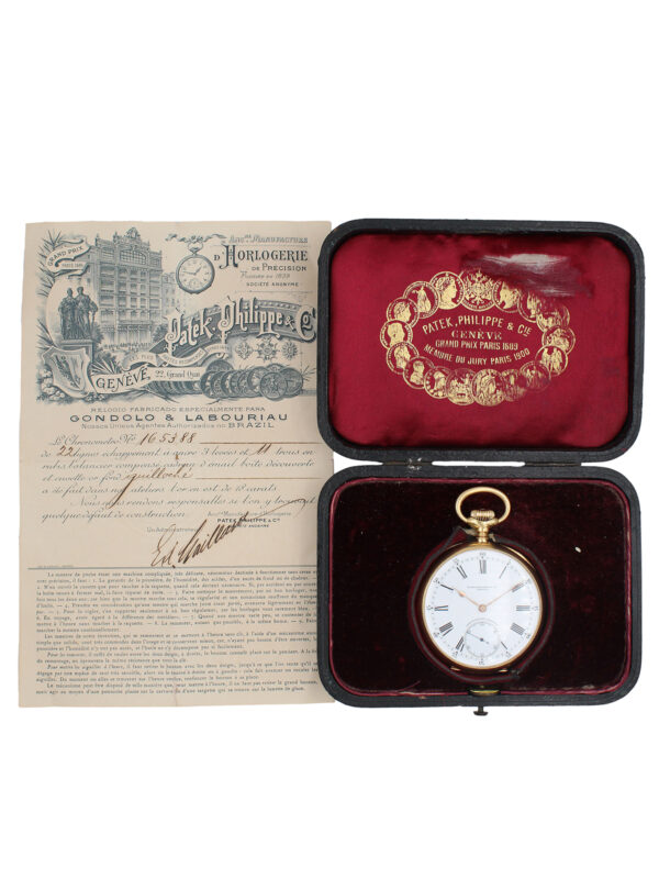 Patek Philippe “Chronometro Gondolo” 18k Yellow Gold Open Face Pocket Watch, Complete 56mm