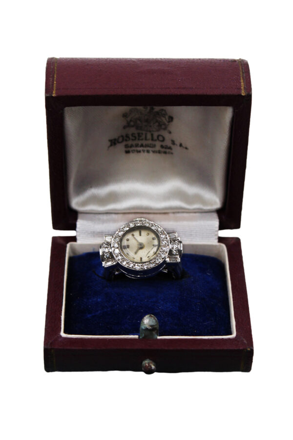 Swiss Platinum & Diamond-Set Ring Watch with Box