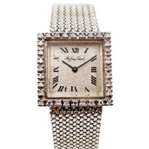 Mathey Tissot 14k White Gold & Diamond Square Bracelet Watch