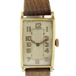 Abra Watch Co. Rectangular 14k Yellow Gold Vintage Wristwatch with Sloped Vintage Dial & Crystal, c. 1920s