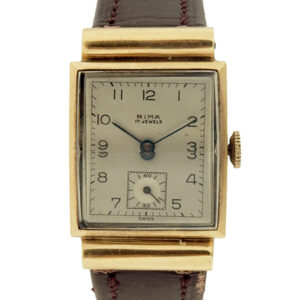 Rima Rectangular 14k Yellow Gold Vintage Wristwatch with Faceted Case