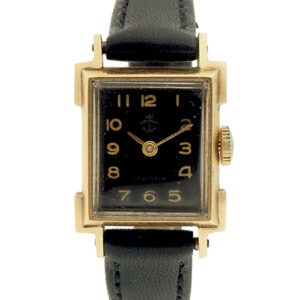 Normandie Vintage Rectangular 14k Yellow Gold Wristwatch with Black Dial