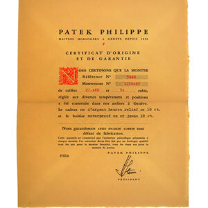 Patek Philippe (Ref 3440) Certificate of Origin with Original Envelope