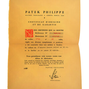 Patek Philippe (Ref 3086/48) Certificate of Origin with Original Envelope