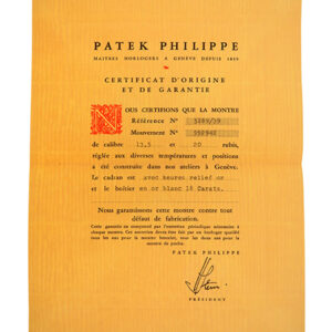 Patek Philippe (Ref 2581 ) Certificate of Origin with Original Envelope