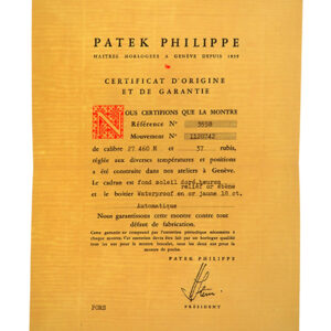 Patek Philippe (Ref 3558) Certificate of Origin with Original Envelope