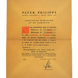 Patek Philippe (Ref 3524/1) Certificate of Origin with Original Envelope