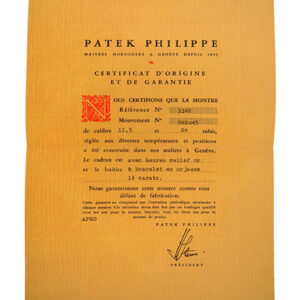 Patek Philippe (Ref 3362) Certificate of Origin with Original Envelope