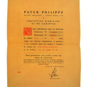 Patek Philippe (Ref 3352/1) Certificate of Origin with Original Envelope