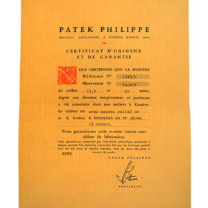 Patek Philippe (Ref 3349/1) Certificate of Origin with Original Envelope