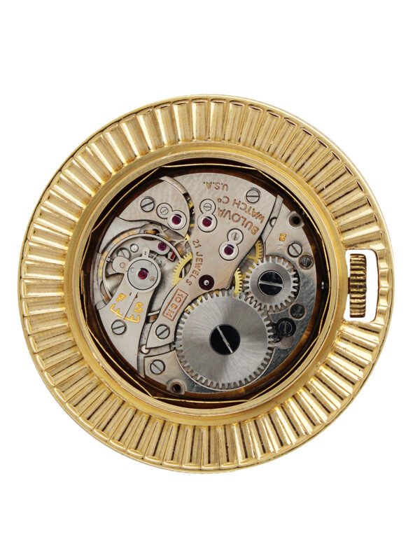 Bulova Open Face 14k Yellow Gold Commemorative Medallion Watch, Sunburst Design c.1951