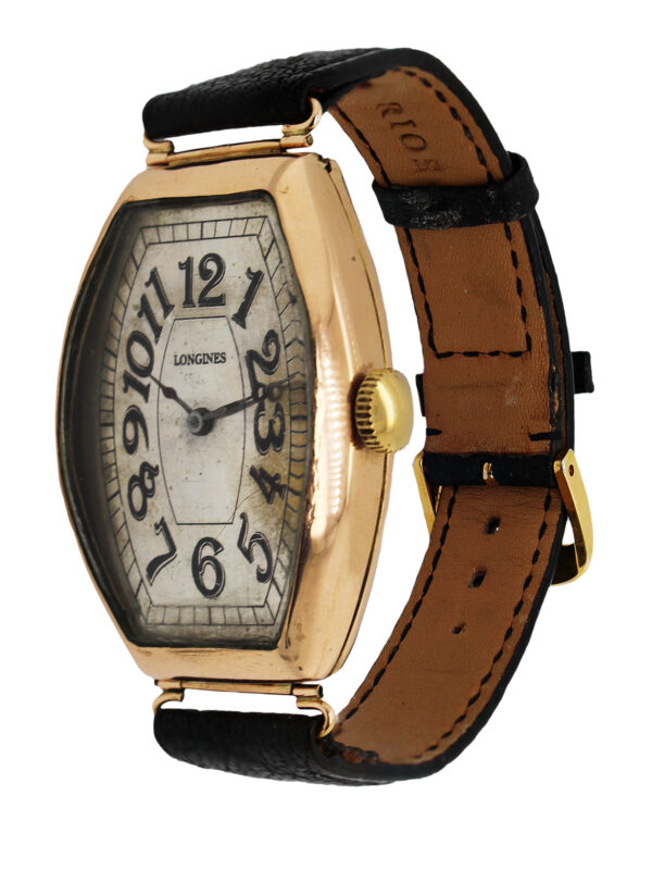 Longines Large Tonneau 14k Rose Gold Wristwatch c.1920