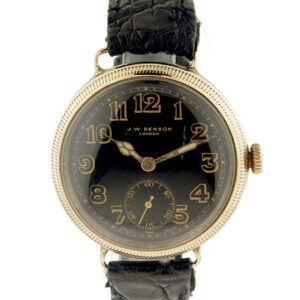 J.W. Benson Vintage 9k Yellow Gold Waterproof Wristwatch with Black Enamel Dial, c. 1920s