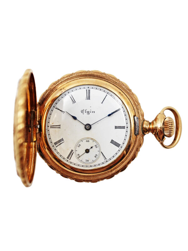 Elgin 14k Multi-color Gold Hunter Case Pocket Watch with Lovebirds Design