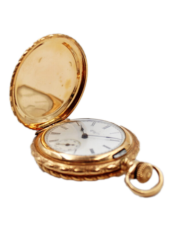 Elgin 14k Multi-color Gold Hunter Case Pocket Watch with Lovebirds Design