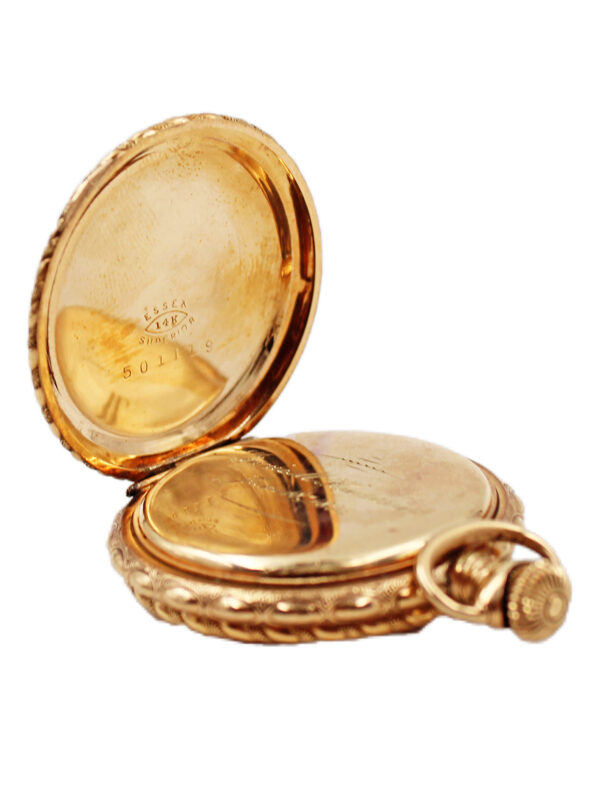 Elgin 14k Multi-color Gold Hunter Case Pocket Watch with Lovebirds Design