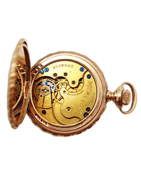 Elgin 14k Multi-color Gold Hunter Case Pocket Watch with Lovebirds Design