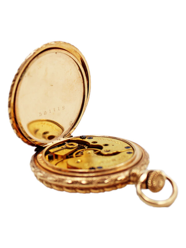 Elgin 14k Multi-color Gold Hunter Case Pocket Watch with Lovebirds Design