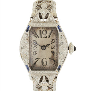 Swiss 14k White Gold & Diamonds ladies art-deco watch