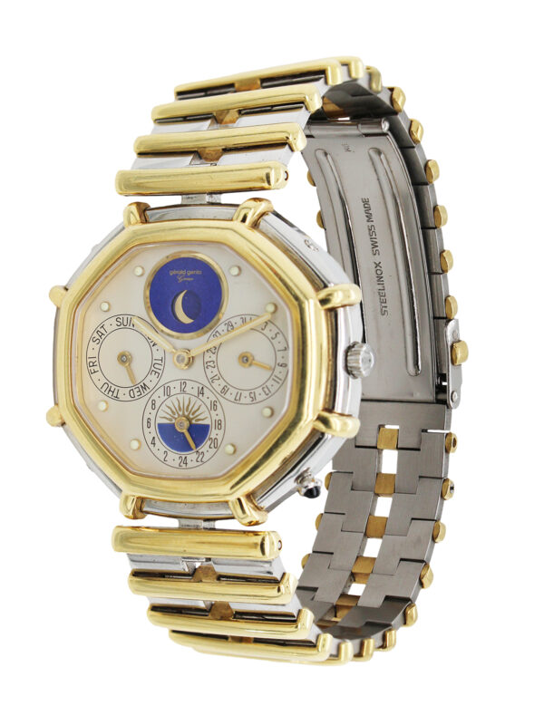 Gerald Genta 2-Tone Yellow Gold & Stainless Steel Day-Date Bracelet Watch w/ 24 Hour Indication & Moonphase, Ref G2959.7